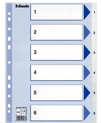 Esselte registre PP 1:6, A4, HVID, m/karton forblad